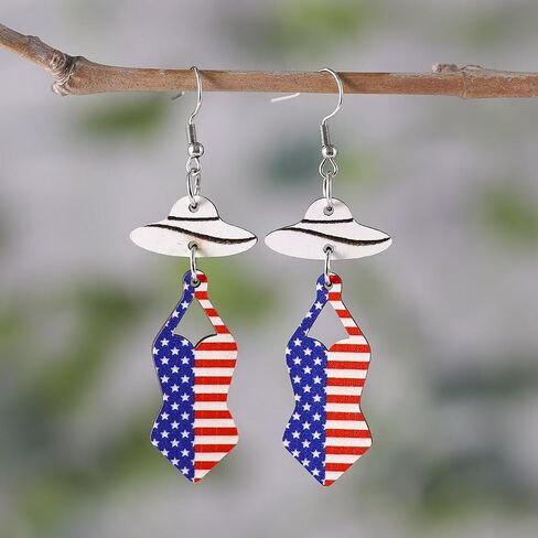 July 4 Earrings Patriotic Earrings Red White Blue Earrings Independence Day Earrings Wooden Double-Sided Earrings Summer Earrings Beach Earrings in Saudi Arabia