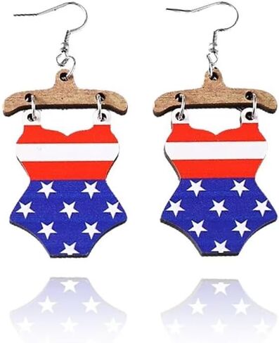July 4 Earrings Patriotic Earrings Red White Blue Earrings Independence Day Earrings Wooden Double-Sided Earrings Summer Earrings Beach Earrings in Saudi Arabia