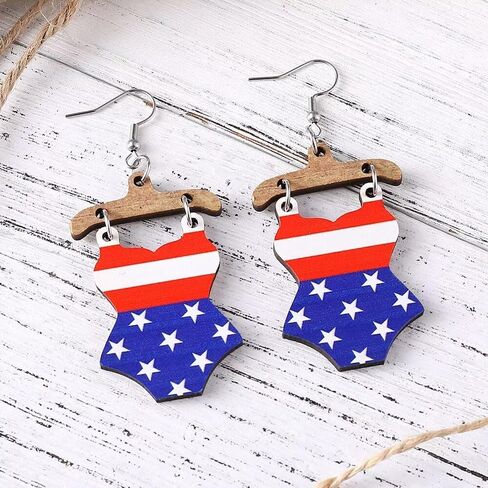 July 4 Earrings Patriotic Earrings Red White Blue Earrings Independence Day Earrings Wooden Double-Sided Earrings Summer Earrings Beach Earrings in Saudi Arabia