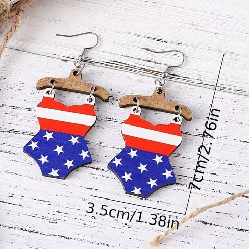 July 4 Earrings Patriotic Earrings Red White Blue Earrings Independence Day Earrings Wooden Double-Sided Earrings Summer Earrings Beach Earrings in Saudi Arabia
