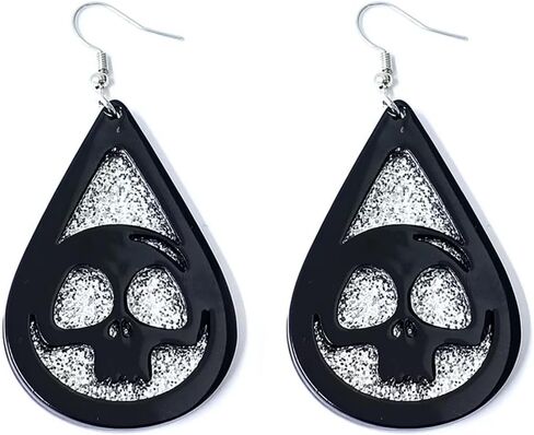 Gothic Halloween Teardrop Earrings Glitter Skull Pumpkin Bat Dangle Earrings Halloween Party Jewelry Gifts for Women and Girls in Saudi Arabia