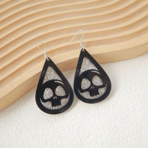 Gothic Halloween Teardrop Earrings Glitter Skull Pumpkin Bat Dangle Earrings Halloween Party Jewelry Gifts for Women and Girls in Saudi Arabia