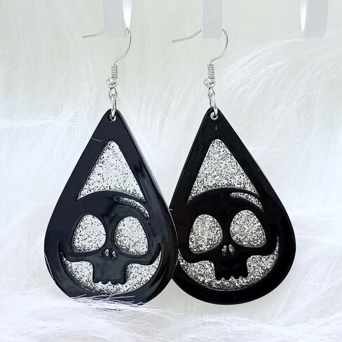 Gothic Halloween Teardrop Earrings Glitter Skull Pumpkin Bat Dangle Earrings Halloween Party Jewelry Gifts for Women and Girls in Saudi Arabia