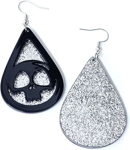 Gothic Halloween Teardrop Earrings Glitter Skull Pumpkin Bat Dangle Earrings Halloween Party Jewelry Gifts for Women and Girls in Saudi Arabia