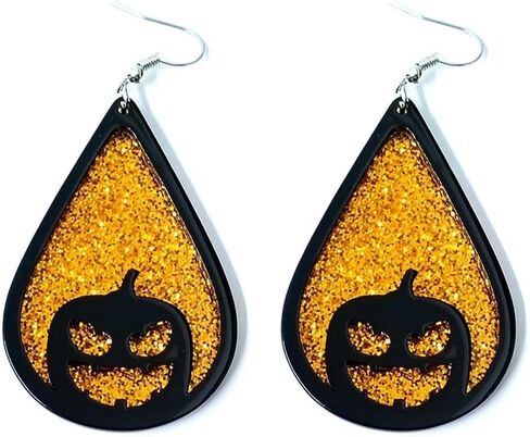 Gothic Halloween Teardrop Earrings Glitter Skull Pumpkin Bat Dangle Earrings Halloween Party Jewelry Gifts for Women and Girls in Saudi Arabia