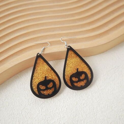 Gothic Halloween Teardrop Earrings Glitter Skull Pumpkin Bat Dangle Earrings Halloween Party Jewelry Gifts for Women and Girls in Saudi Arabia