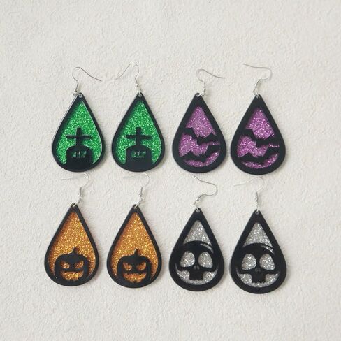 Gothic Halloween Teardrop Earrings Glitter Skull Pumpkin Bat Dangle Earrings Halloween Party Jewelry Gifts for Women and Girls in Saudi Arabia