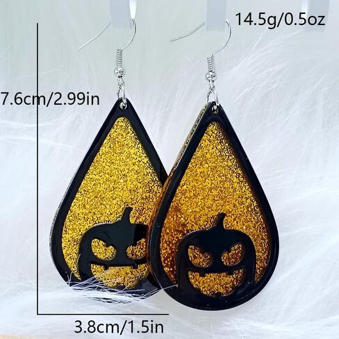 Gothic Halloween Teardrop Earrings Glitter Skull Pumpkin Bat Dangle Earrings Halloween Party Jewelry Gifts for Women and Girls in Saudi Arabia