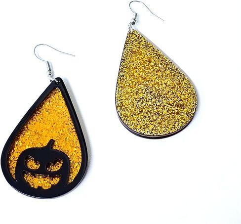 Gothic Halloween Teardrop Earrings Glitter Skull Pumpkin Bat Dangle Earrings Halloween Party Jewelry Gifts for Women and Girls in Saudi Arabia