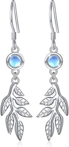 Yearace Dangle Drop Earrings, 925 Sterling Silver Moonstone Leaf/Abalone Shell Tree of Life/Crystal Twist Leaf Dangle Earrings Hypoallergenic Leverback Earrings Jewelry Gift for Women Girls in Saudi Arabia