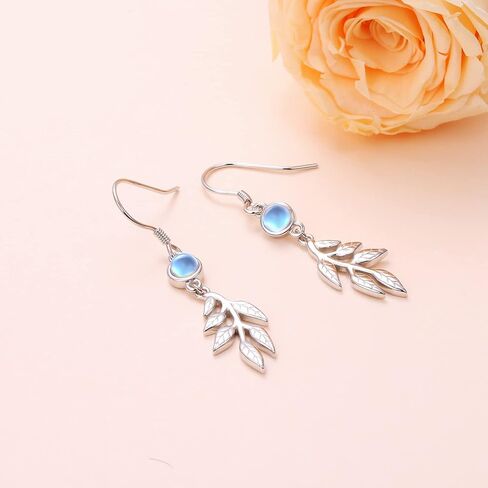 Yearace Dangle Drop Earrings, 925 Sterling Silver Moonstone Leaf/Abalone Shell Tree of Life/Crystal Twist Leaf Dangle Earrings Hypoallergenic Leverback Earrings Jewelry Gift for Women Girls in Saudi Arabia