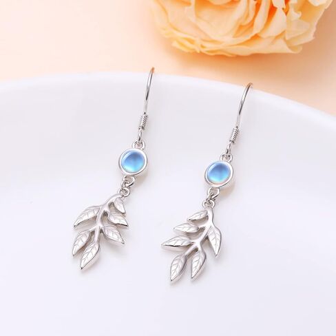 Yearace Dangle Drop Earrings, 925 Sterling Silver Moonstone Leaf/Abalone Shell Tree of Life/Crystal Twist Leaf Dangle Earrings Hypoallergenic Leverback Earrings Jewelry Gift for Women Girls in Saudi Arabia