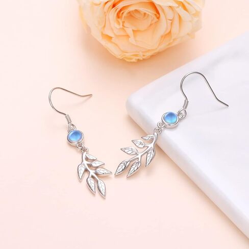 Yearace Dangle Drop Earrings, 925 Sterling Silver Moonstone Leaf/Abalone Shell Tree of Life/Crystal Twist Leaf Dangle Earrings Hypoallergenic Leverback Earrings Jewelry Gift for Women Girls in Saudi Arabia