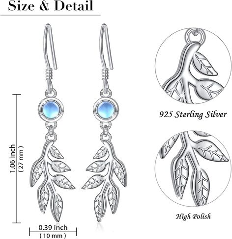 Yearace Dangle Drop Earrings, 925 Sterling Silver Moonstone Leaf/Abalone Shell Tree of Life/Crystal Twist Leaf Dangle Earrings Hypoallergenic Leverback Earrings Jewelry Gift for Women Girls in Saudi Arabia