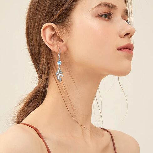 Yearace Dangle Drop Earrings, 925 Sterling Silver Moonstone Leaf/Abalone Shell Tree of Life/Crystal Twist Leaf Dangle Earrings Hypoallergenic Leverback Earrings Jewelry Gift for Women Girls in Saudi Arabia