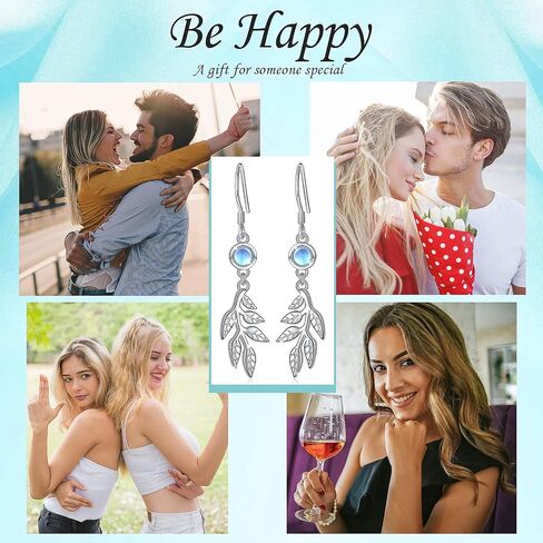 Yearace Dangle Drop Earrings, 925 Sterling Silver Moonstone Leaf/Abalone Shell Tree of Life/Crystal Twist Leaf Dangle Earrings Hypoallergenic Leverback Earrings Jewelry Gift for Women Girls in Saudi Arabia