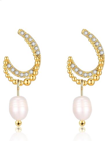 Dangle Earrings for Women, Dainty Pearl Flower Heart Drop Huggie Earrings Lightweight Hypoallergenic Jewelry for Teen Girls Gifts for Her in Kuwait