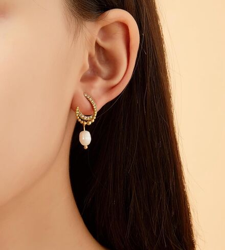 Dangle Earrings for Women, Dainty Pearl Flower Heart Drop Huggie Earrings Lightweight Hypoallergenic Jewelry for Teen Girls Gifts for Her in Kuwait