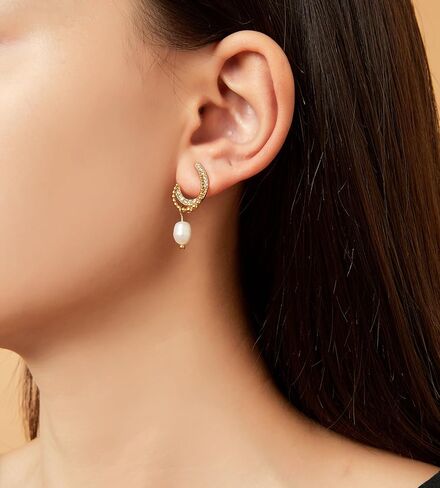 Dangle Earrings for Women, Dainty Pearl Flower Heart Drop Huggie Earrings Lightweight Hypoallergenic Jewelry for Teen Girls Gifts for Her in Kuwait