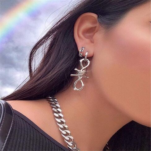 coadipress Thorns Wire Pendant Earrings for Women Girls Men Personalized Silver Thick Alloy Barbed Wire Punk Gothic Hip Hop Rock Earrings Jewelry in Saudi Arabia