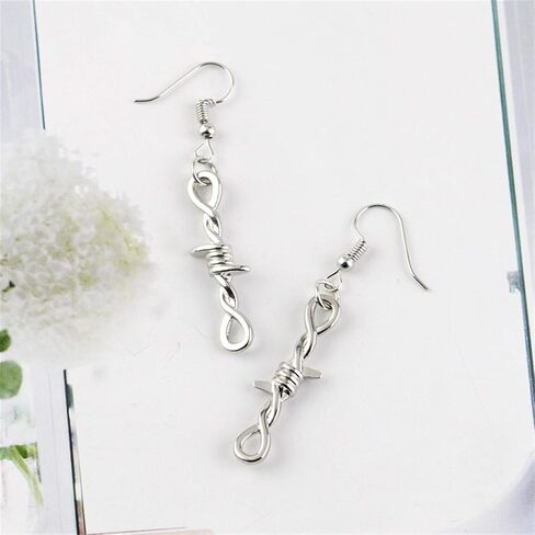 coadipress Thorns Wire Pendant Earrings for Women Girls Men Personalized Silver Thick Alloy Barbed Wire Punk Gothic Hip Hop Rock Earrings Jewelry in Saudi Arabia