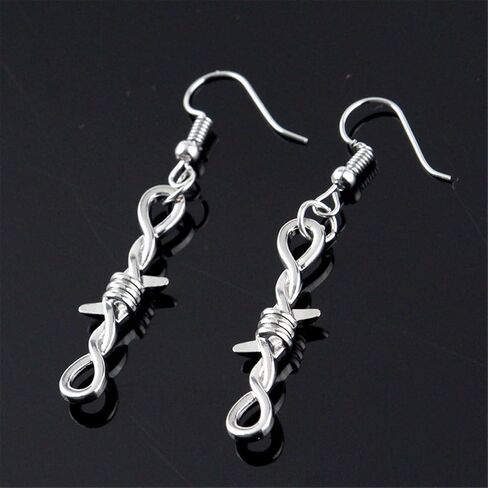 coadipress Thorns Wire Pendant Earrings for Women Girls Men Personalized Silver Thick Alloy Barbed Wire Punk Gothic Hip Hop Rock Earrings Jewelry in Saudi Arabia