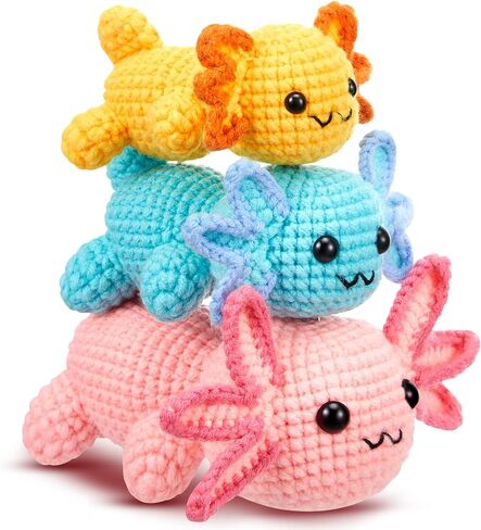 Juexica 3 حزمة Axolotls مجموعة الكروشيه للمبتدئين DIY مجموعة حيوانات الكروشيه مع دروس فيديو خطوة بخطوة، مجموعة كاملة للمبتدئين من الكروشيه، لوازم الحياكة للأطفال للبالغين والأطفال والنساء والرجال، 3 أحجام in Saudi Arabia