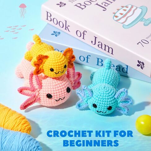 Juexica 3 حزمة Axolotls مجموعة الكروشيه للمبتدئين DIY مجموعة حيوانات الكروشيه مع دروس فيديو خطوة بخطوة، مجموعة كاملة للمبتدئين من الكروشيه، لوازم الحياكة للأطفال للبالغين والأطفال والنساء والرجال، 3 أحجام in Saudi Arabia