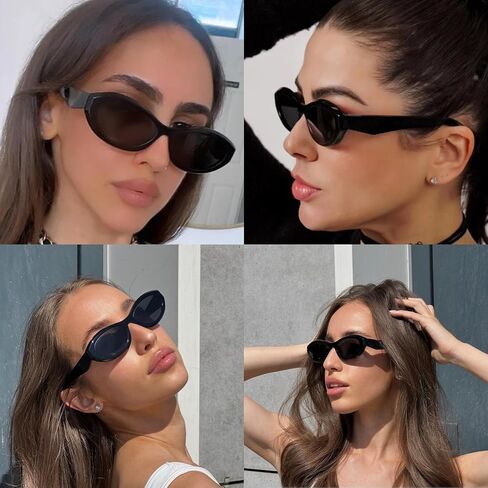 SORVINO Retro Oval Sunglasses for Women Men Narrow Skinny Sunnies Black Shades in Saudi Arabia