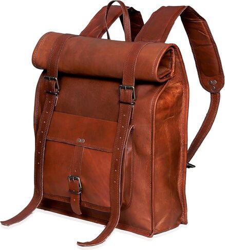 حقيبة ظهر جلدية كلاسيكية مصنوعة يدويًا من cuero للرجال للتخييم والسفر حقيبة ظهر مصنوعة من جلد الماعز الأصلي والحبوب الكاملة حقيبة ظهر للكمبيوتر المحمول للرجال والنساء حقيبة ظهر باللون البني in Kuwait