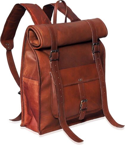 حقيبة ظهر جلدية كلاسيكية مصنوعة يدويًا من cuero للرجال للتخييم والسفر حقيبة ظهر مصنوعة من جلد الماعز الأصلي والحبوب الكاملة حقيبة ظهر للكمبيوتر المحمول للرجال والنساء حقيبة ظهر باللون البني in Kuwait