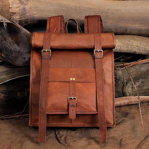 حقيبة ظهر جلدية كلاسيكية مصنوعة يدويًا من cuero للرجال للتخييم والسفر حقيبة ظهر مصنوعة من جلد الماعز الأصلي والحبوب الكاملة حقيبة ظهر للكمبيوتر المحمول للرجال والنساء حقيبة ظهر باللون البني in Kuwait