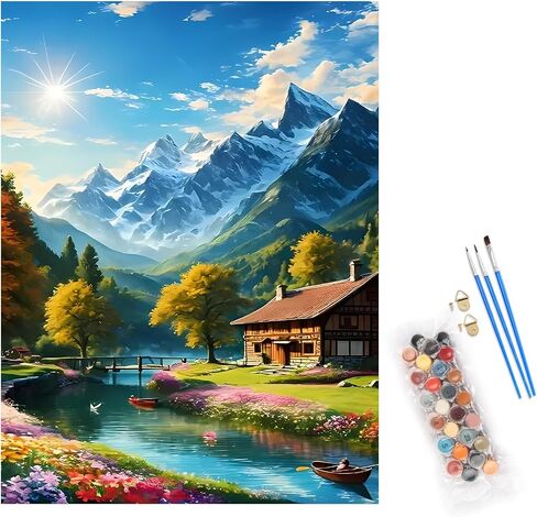 COMBYEO Landscape Paint by Numbers for Adults Beginner, Mountains Paint by Number on Canvas Without Frame, DIY Acrylic Paint by Numbers Kits for Gift Home Wall Decor 16X20inch in Saudi Arabia