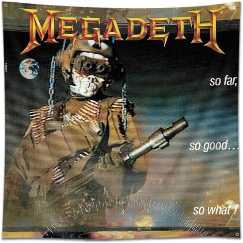 AIFEEDD Megadeth نسيج العلم حتى الآن جيد جدًا فماذا ملصق 4x4ft ألبوم الفن المفروشات الجدار الشنق ديكور المنزل in Kuwait