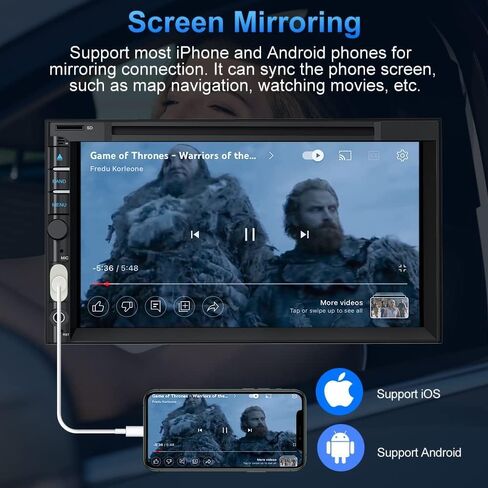 Double Din Car Stereo with CD DVD, Backup Camera Supports CarPlay/Android Auto, 7 inch Touchscreen Car Radio Bluetooth 5.2, AM/FM Radio Receiver Head Unit with Mirror Link, SWC, Subwoofer, USB/TF/AUX in Kuwait