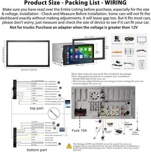 Double Din Car Stereo with CD DVD, Backup Camera Supports CarPlay/Android Auto, 7 inch Touchscreen Car Radio Bluetooth 5.2, AM/FM Radio Receiver Head Unit with Mirror Link, SWC, Subwoofer, USB/TF/AUX in Kuwait