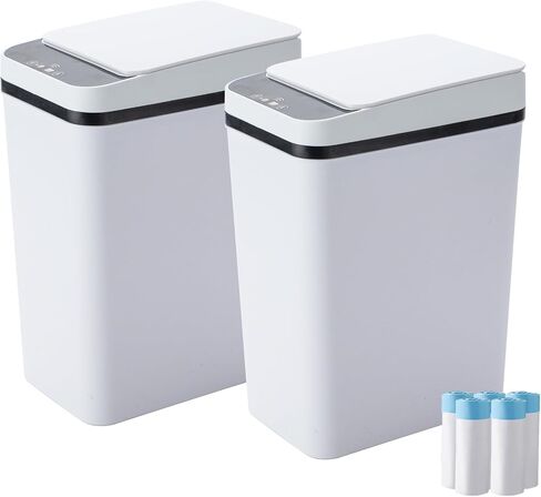 Bathroom Trash Can with Lid, 2 Pack 2.6 Gallon Slim Automatic Touchless Garbage Can, Small Smart Motion Sensor Trash Bin for Bathroom, Kitchen, Office, Living Room with 5 Pack Drawstring Garbage Bags in Saudi Arabia