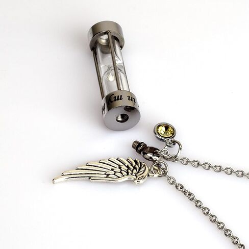 Hourglass Urn Necklace for Ashes Keepsake Memorial Cremation Jewelry for Human Women Men Ashes with 12PCS Birthstones and Angel Wing in Saudi Arabia
