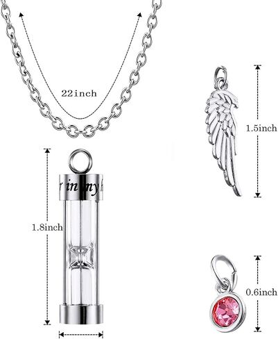 Hourglass Urn Necklace for Ashes Keepsake Memorial Cremation Jewelry for Human Women Men Ashes with 12PCS Birthstones and Angel Wing in Saudi Arabia