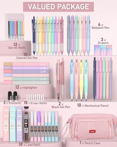 Nicpro 78 PCS Aesthetic School Supplies with Big Capacity Pen Case, 12 Pastel Highlighters, 12 Color & Black Ink Gel Pen,10 Mechanical Pencil, 6 Ballpoint Pen for Student Stationary College Essentials in Saudi Arabia