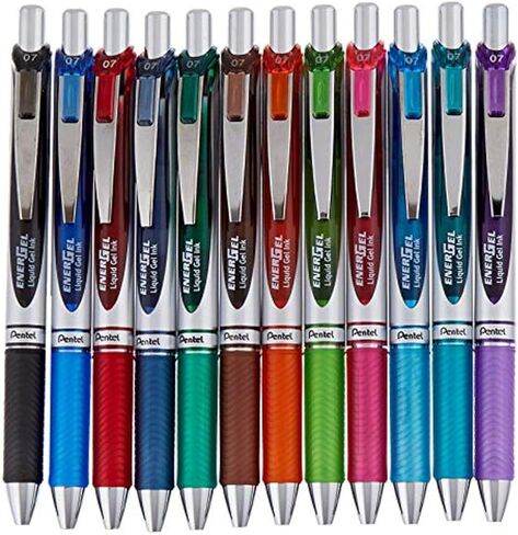 قلم حبر جل من بينتيل، EnerGel RTX قابل للسحب (0.7 مم) نقطة متوسطة، ألوان حبر جل متنوعة، 12 قطعة (BL77BP12M) in Kuwait