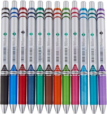 قلم حبر جل من بينتيل، EnerGel RTX قابل للسحب (0.7 مم) نقطة متوسطة، ألوان حبر جل متنوعة، 12 قطعة (BL77BP12M) in Kuwait