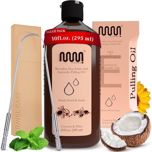 MasterMedi Coconut and Peppermint Oil Pulling (10 Fl.Oz), Mint Oil Pulling Mouthwash, Alcohol Free Natural Coconut Oil Pulling for Teeth Whitening,Fresh Breath and Healthier Gum (Pack of 1) in Kuwait