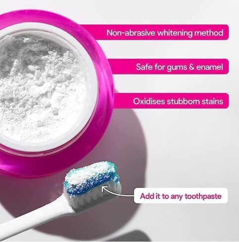 Smilekit Pap+ V34 مسحوق أسنان طبيعي لإعادة التمعدن، مسحوق تبييض الأسنان، معجون أسنان قوي للتبييض النشط بالنعناع + الليمون (0.4 أونصة)، 67*67*45 مم، وردي in Saudi Arabia
