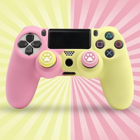 RALAN Pink Controller Skins for PS4, Silicone Controller Cover Skin Protector Compatible /PS4 Slim/PS4 Pro Controller with 2 Cute Thumb Grips Caps in Saudi Arabia