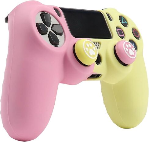 RALAN Pink Controller Skins for PS4, Silicone Controller Cover Skin Protector Compatible /PS4 Slim/PS4 Pro Controller with 2 Cute Thumb Grips Caps in Saudi Arabia