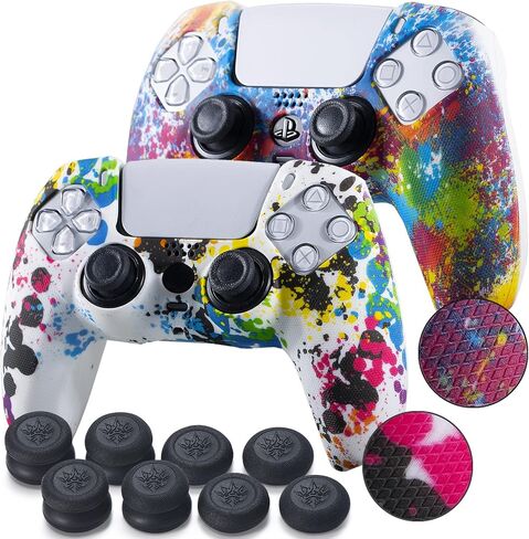 2 Pieces of Texture Printing ps5 accessories controller skin case cover Graffiti & PaintS with Pro Thumb Grips x 8 in Saudi Arabia