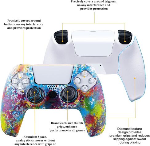 2 Pieces of Texture Printing ps5 accessories controller skin case cover Graffiti & PaintS with Pro Thumb Grips x 8 in Saudi Arabia