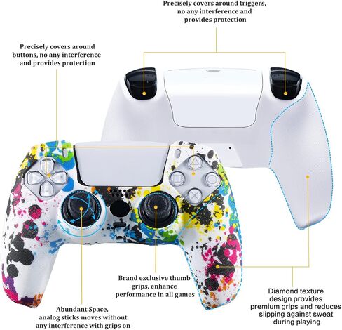 2 Pieces of Texture Printing ps5 accessories controller skin case cover Graffiti & PaintS with Pro Thumb Grips x 8 in Saudi Arabia