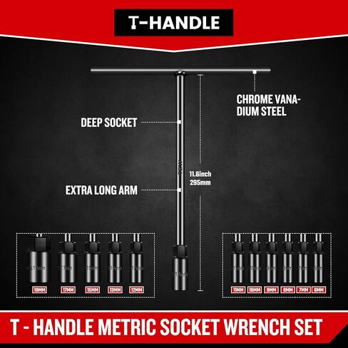 T-Handle Wrench Socket Set, Cr-V Steel T Wrench Set Metric Size(8mm,9mm,10mm,12mm,13mm,14mm), Wrench Tool Socket with Long Reach for Motorcycle Dirtbike Bicycle Repair (6 Pack) in Saudi Arabia